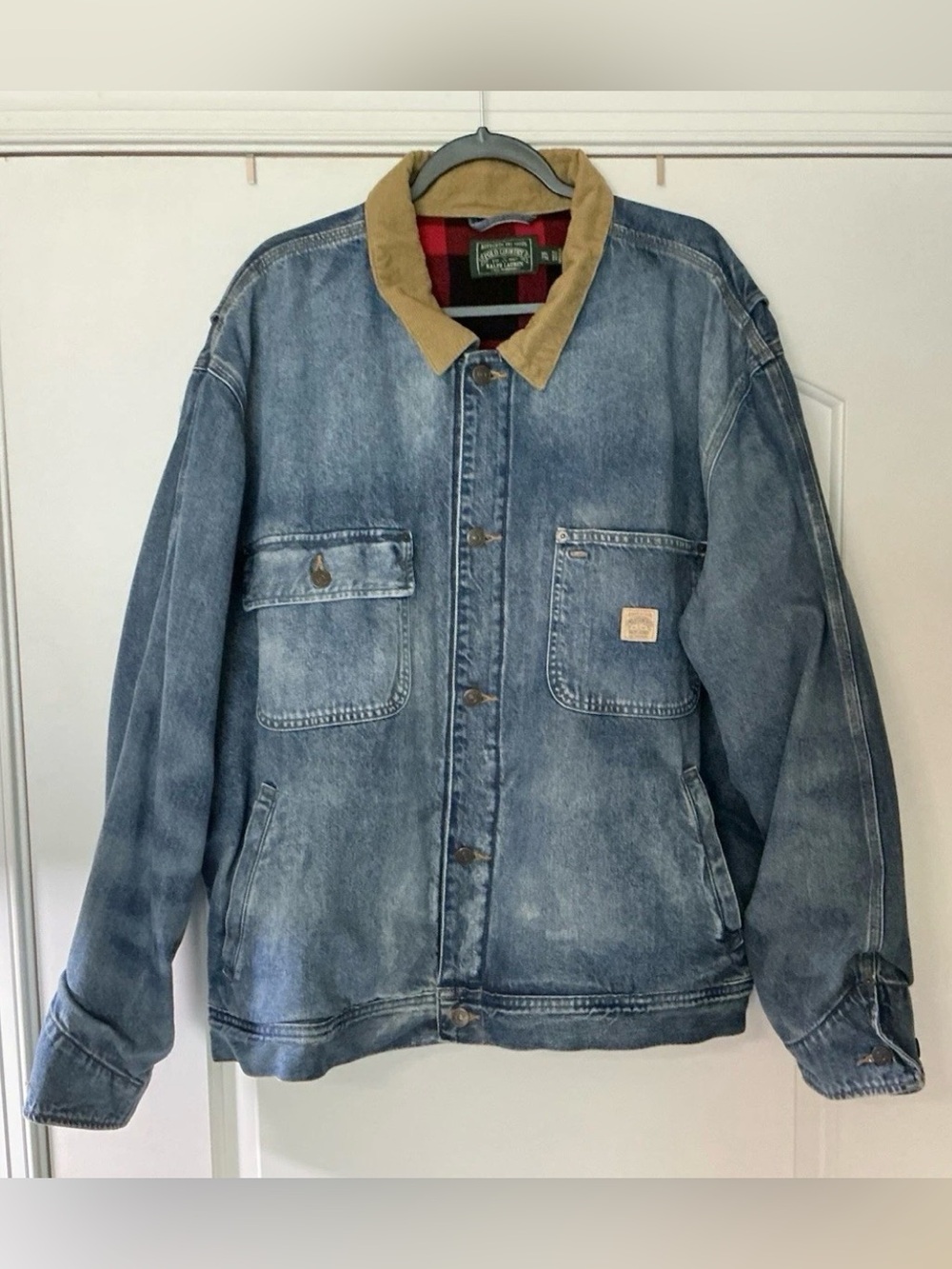 Size XXL - Polo Ralph Lauren Country Distressed Light Wash Denim Utility Jacket